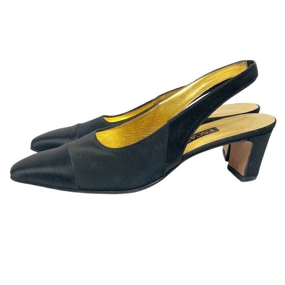 Vintage Escada Women’s Black Satin Sling Back Heels Size 8.5 AA - Picture 1 of 8